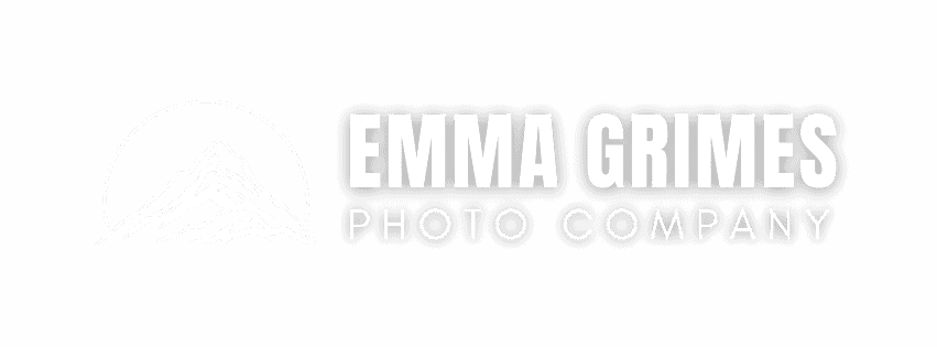 Logo of Emma Grimes Photo Company featuring a mountain silhouette and the company name in bold, white text.